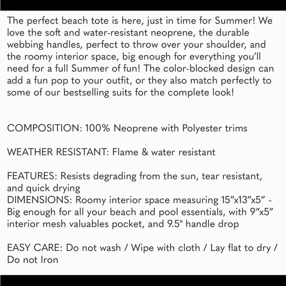 NWT SUMMERSALT Beach Tote Hand Bag Neoprene Red Pink/Rough Rose Color - Picture 10 of 10